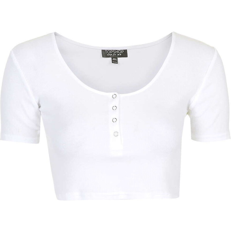 Topshop Ribbed Popper Front Cropped Tee