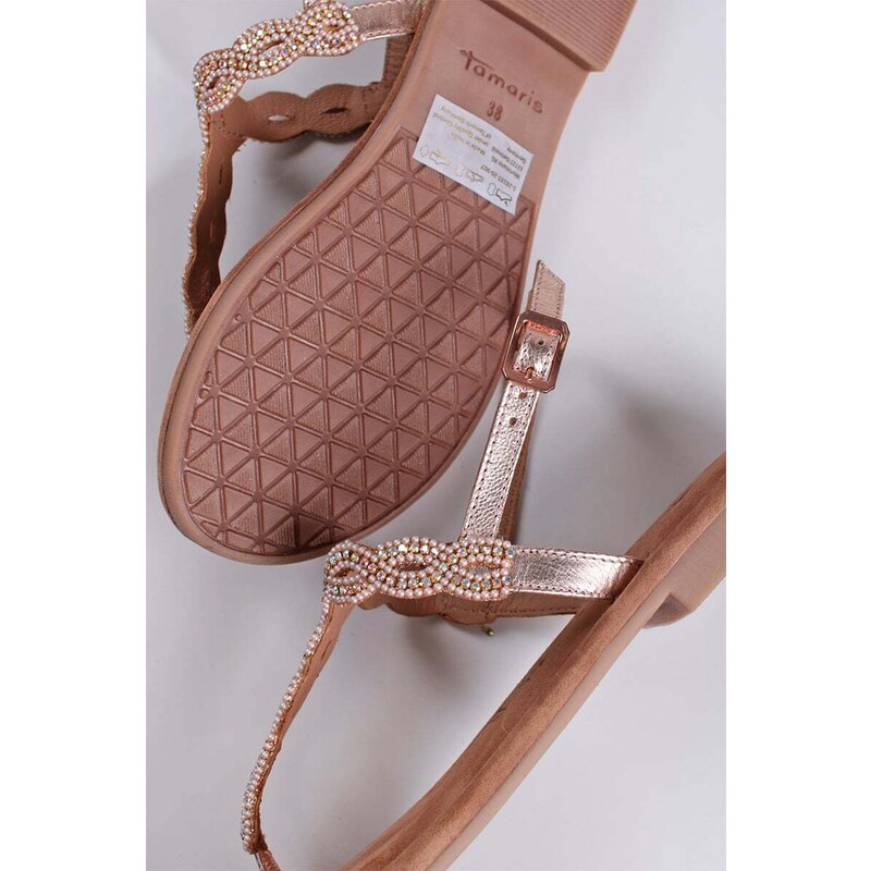 Tamaris Růžovozlaté kožené nízké sandály 1-28197