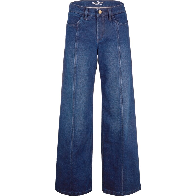 bonprix Wide Leg strečové džíny, Mid Waist Modrá