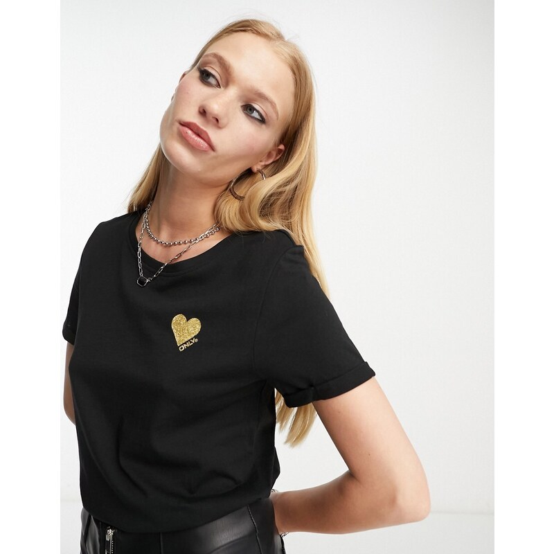 ONLY heart motif t-shirt in black 92974551