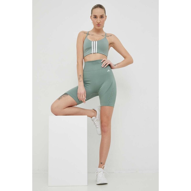 Šortky na jógu adidas Performance Aeroknit 2.0 zelená barva, high waist