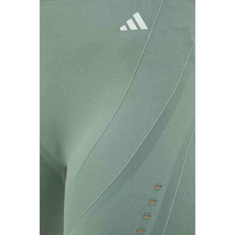 Šortky na jógu adidas Performance Aeroknit 2.0 zelená barva, high waist