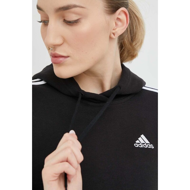 Mikina adidas Dámská, černá barva, s kapucí, vzorovaná