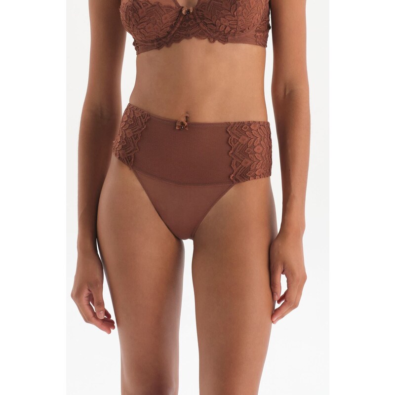 Dagi Brown Lace Detail High Waist Slip