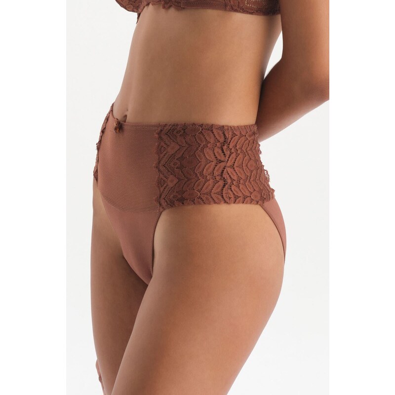 Dagi Brown Lace Detail High Waist Slip