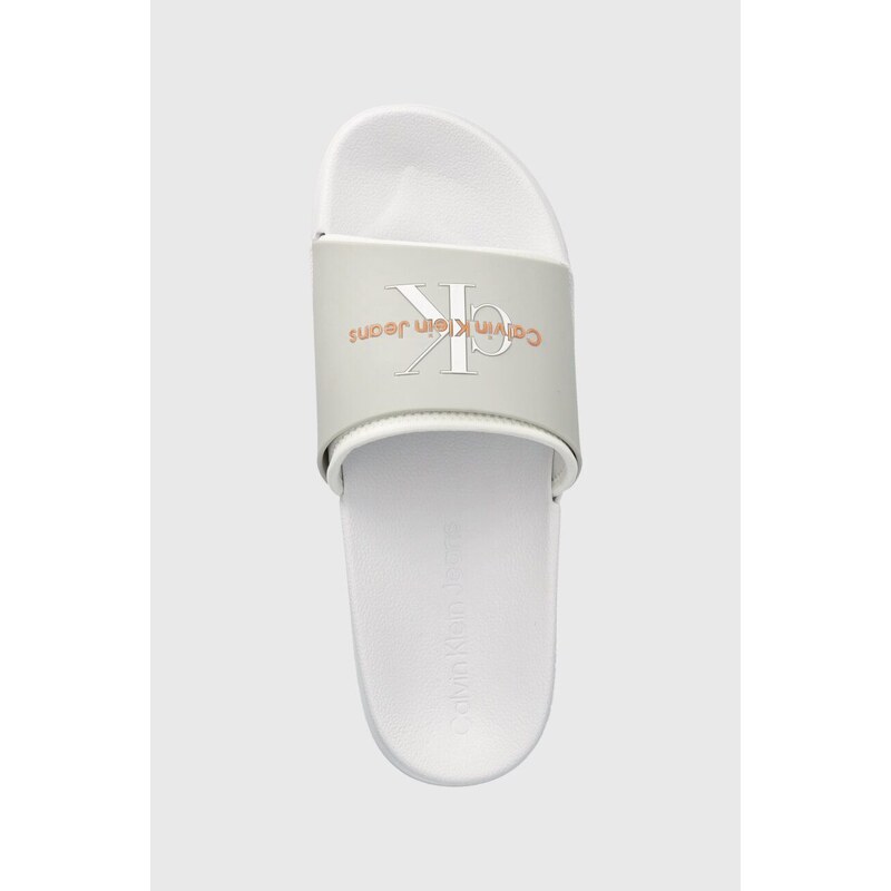 Pantofle Calvin Klein Jeans SLIDE MONOGRAM TPU pánské, bílá barva, YM0YM00361