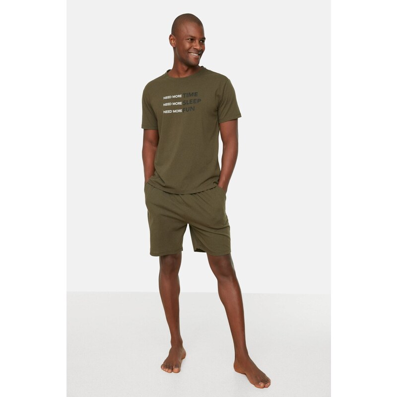 Trendyol Khaki Regular Fit Printed Pajamas Set