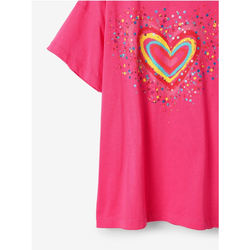 Tmavě růžové holčičí tričko Desigual Heart - Holky