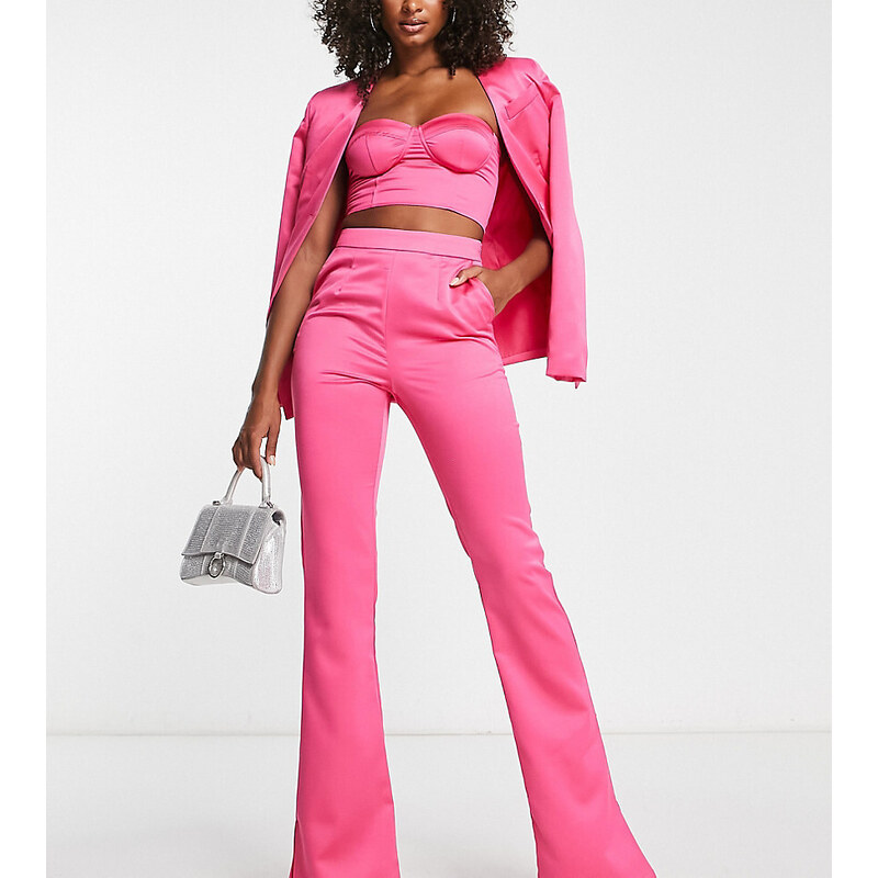 Extro & Vert Tall highwaist flare trousers in hot pink co-ord 76617656