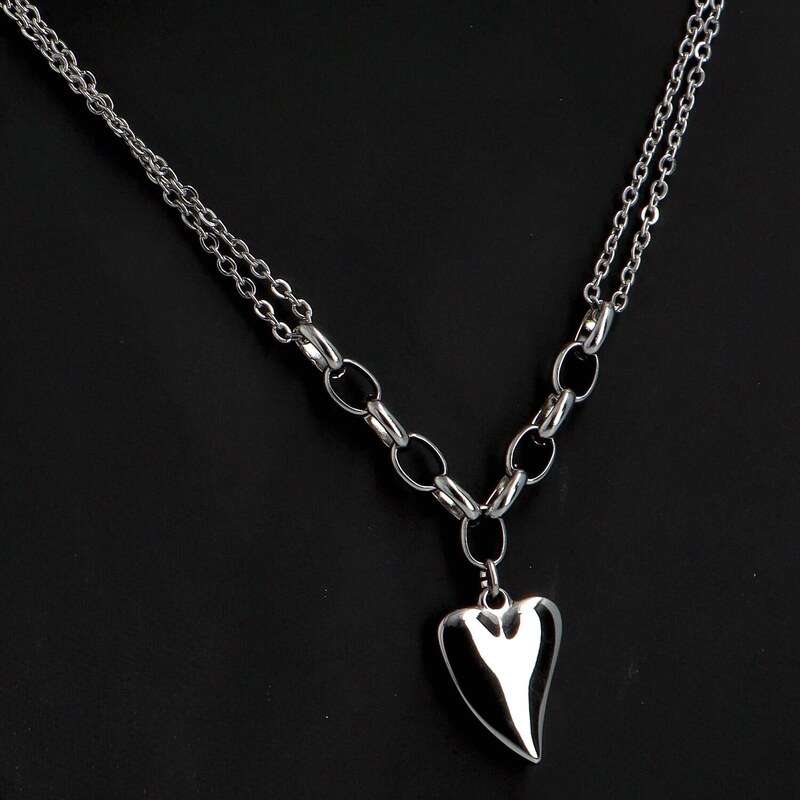 Delami Dvojitý ocelový náhrdelník s přívěskem srdce