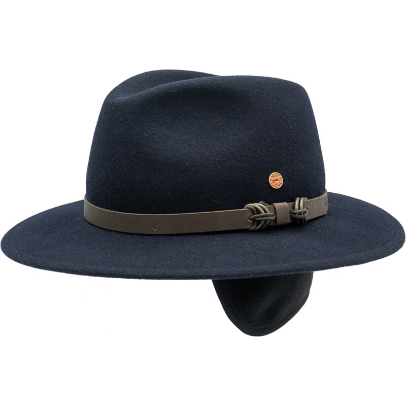 Cestovní nemačkavý voděodolný modrý klobouk Mayser - Earflap Georgia Traveller (s ušní klapkami)