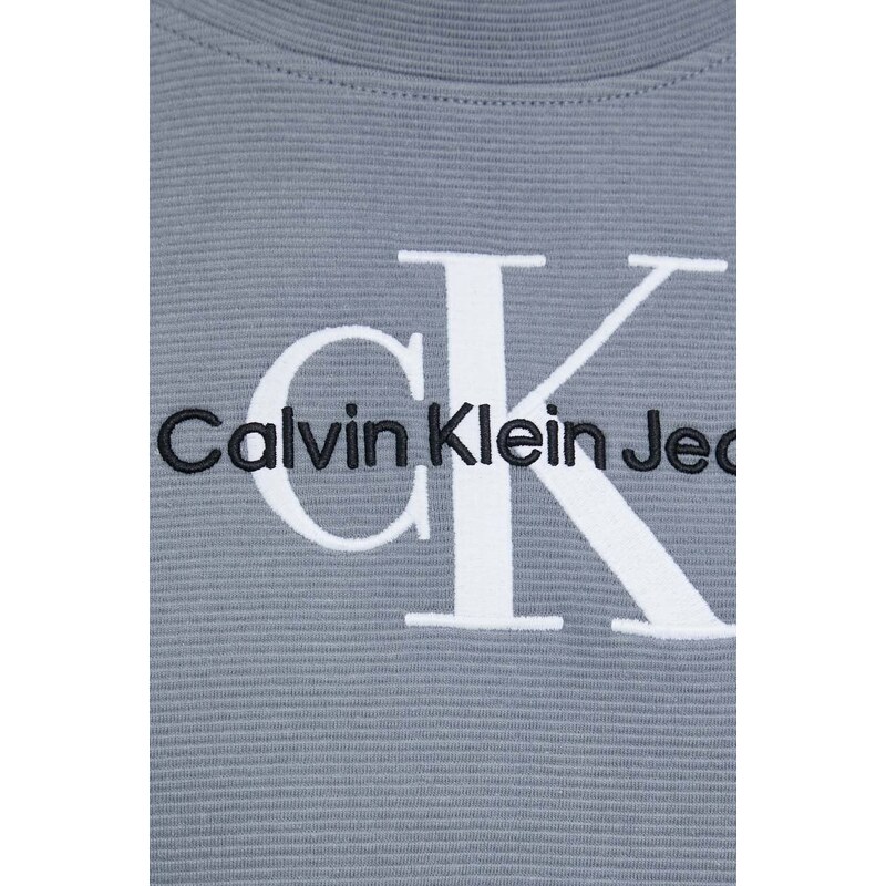 Bavlněná mikina Calvin Klein Jeans pánská, šedá barva, s aplikací