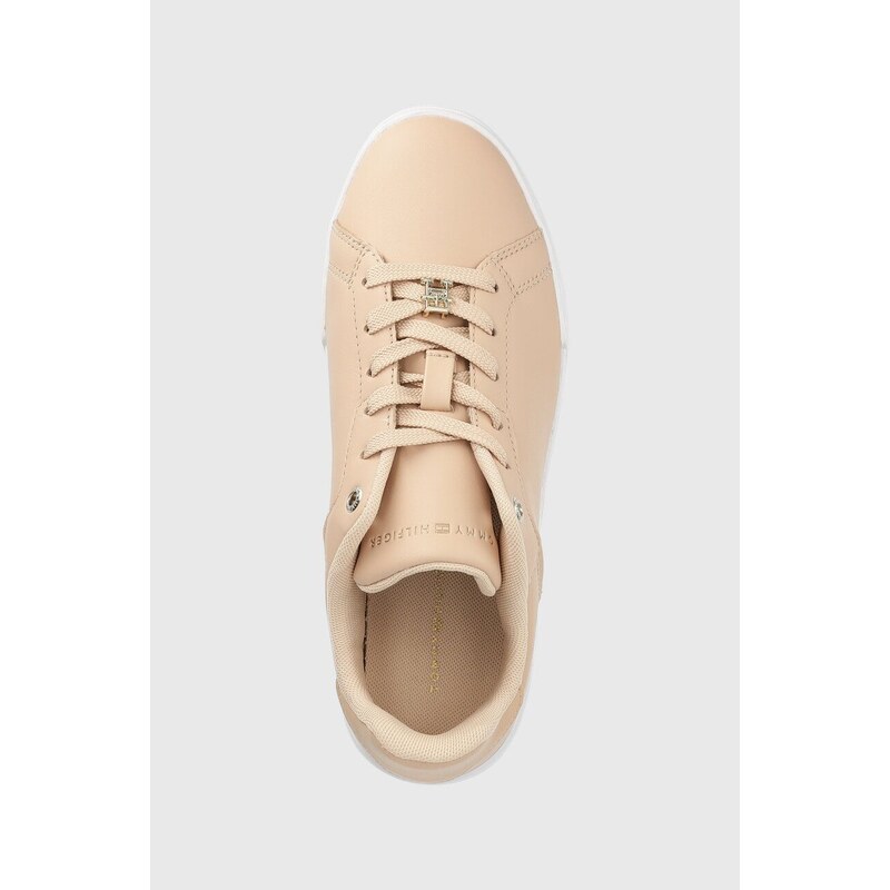 Kožené sneakers boty Tommy Hilfiger COURT SNEAKER GOLDEN TH béžová barva, FW0FW07116