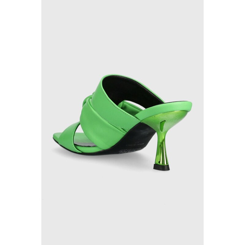 Kožené pantofle Karl Lagerfeld PANACHE dámské, zelená barva, na podpatku, KL30126