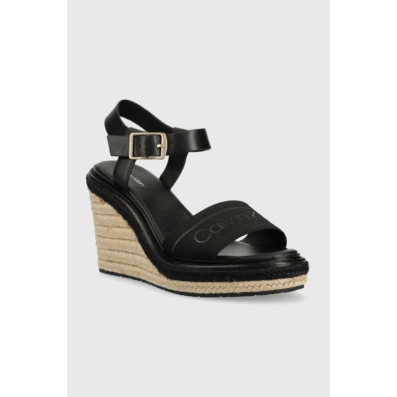 Sandály Calvin Klein WEDGE 70HH - HE dámské, černá barva, na klínku, HW0HW01499