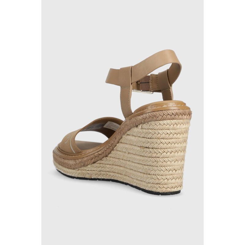 Sandály Calvin Klein WEDGE 70HH - HE dámské, béžová barva, na klínku, HW0HW01499