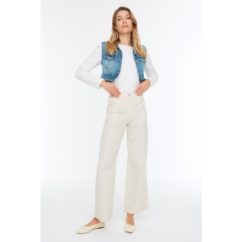 Trendyol Beige Linen Look Pocket Detailed Trousers