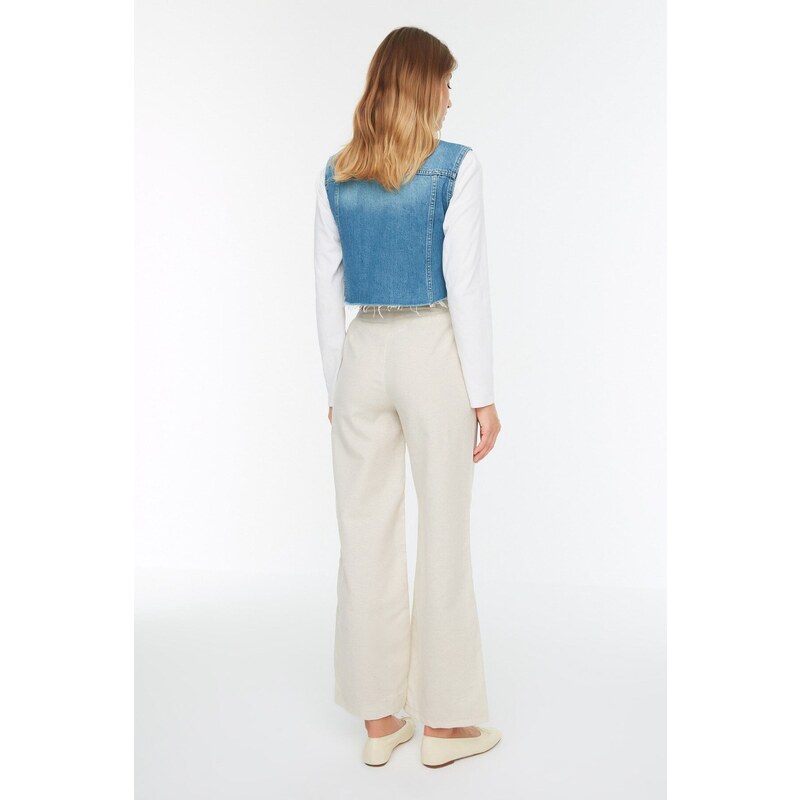 Trendyol Beige Linen Look Pocket Detailed Trousers