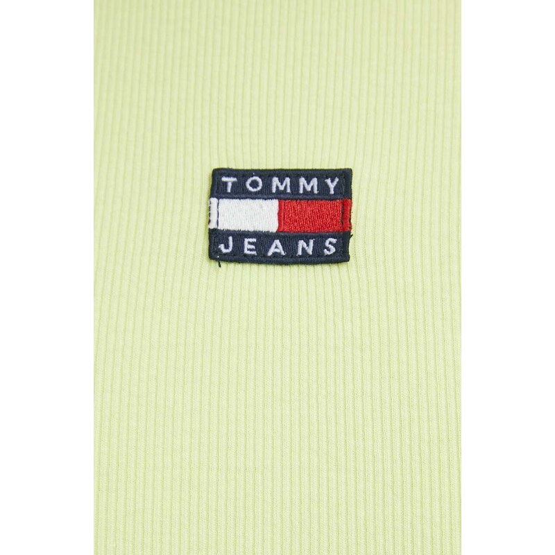 Tričko s dlouhým rukávem Tommy Jeans zelená barva