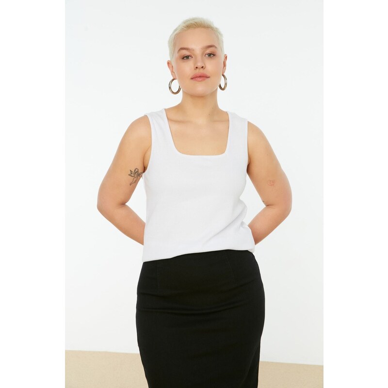 Trendyol Curve Black-White Basic Corded 2-Pack Square Collar Knitted Tank Top