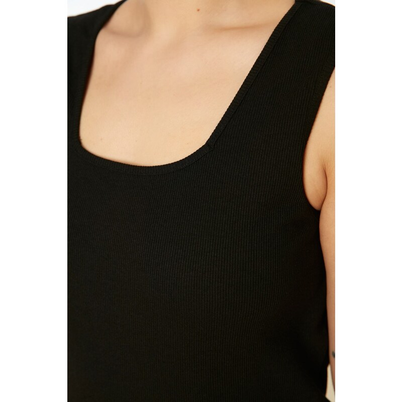 Trendyol Curve Black-White Basic Corded 2-Pack Square Collar Knitted Tank Top