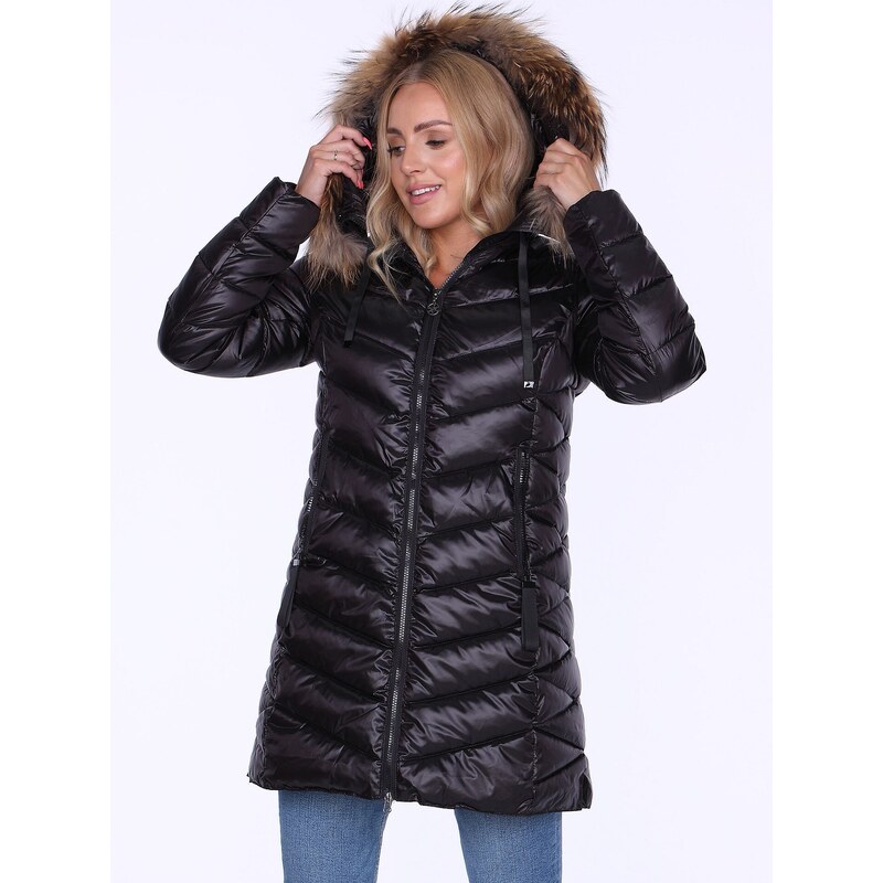 PERSO Womans Womens winter jacket with natural fur on the hood