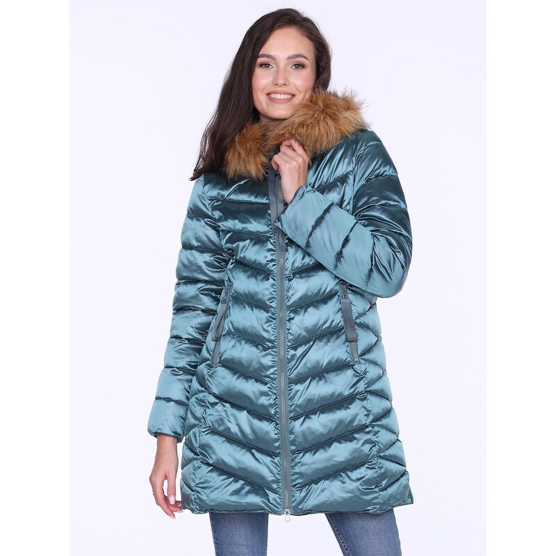 PERSO Womans Womens winter casual jacket with nice eco fur on