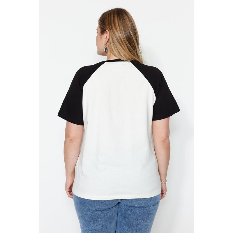 Trendyol Curve Ecru Color Block Printed Knitted T-shirt