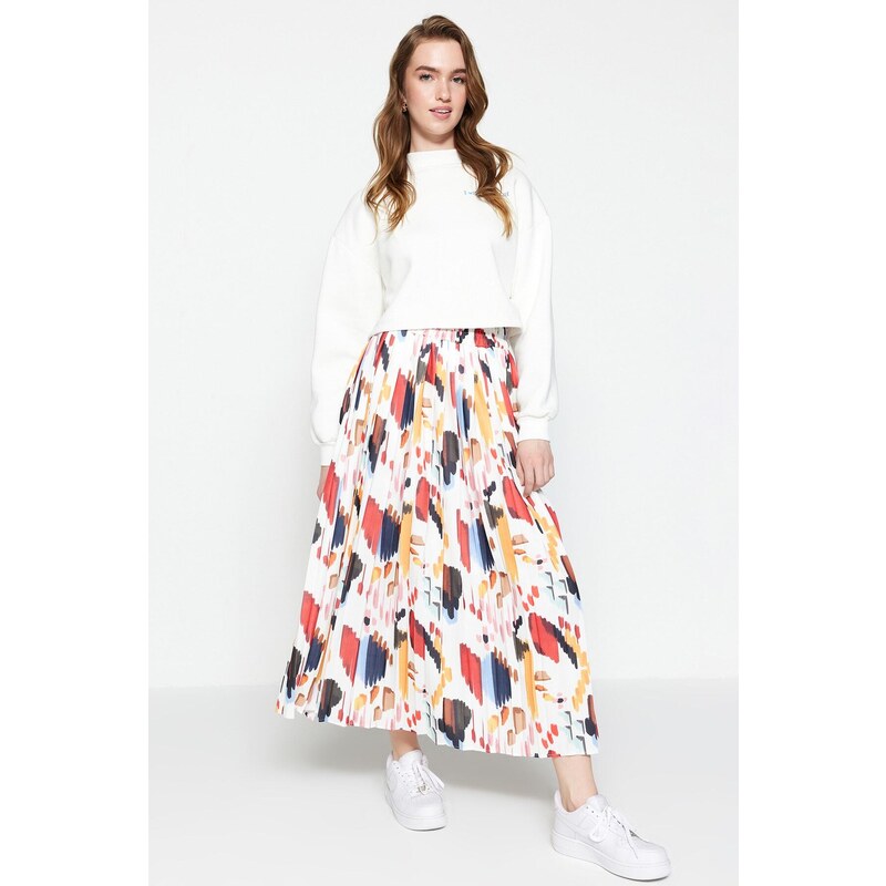 Trendyol Multi-colored Wide Pleated Skirt With An Elastic Waist.