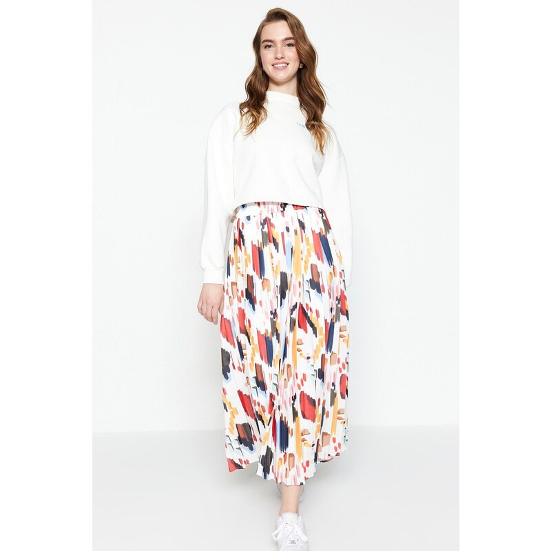 Trendyol Multi-colored Wide Pleated Skirt With An Elastic Waist.