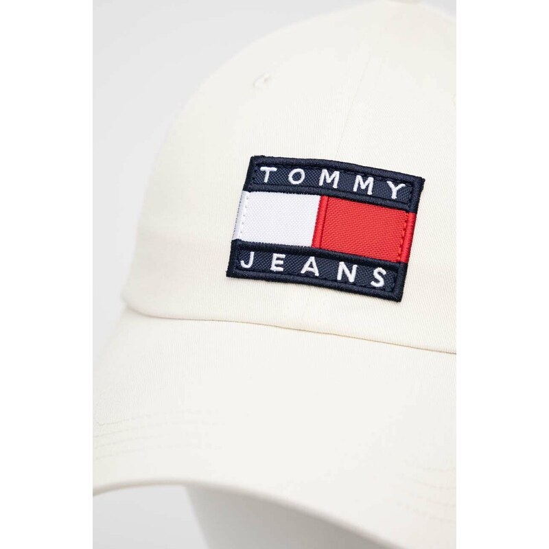 Bavlněná baseballová čepice Tommy Jeans bílá barva, s aplikací