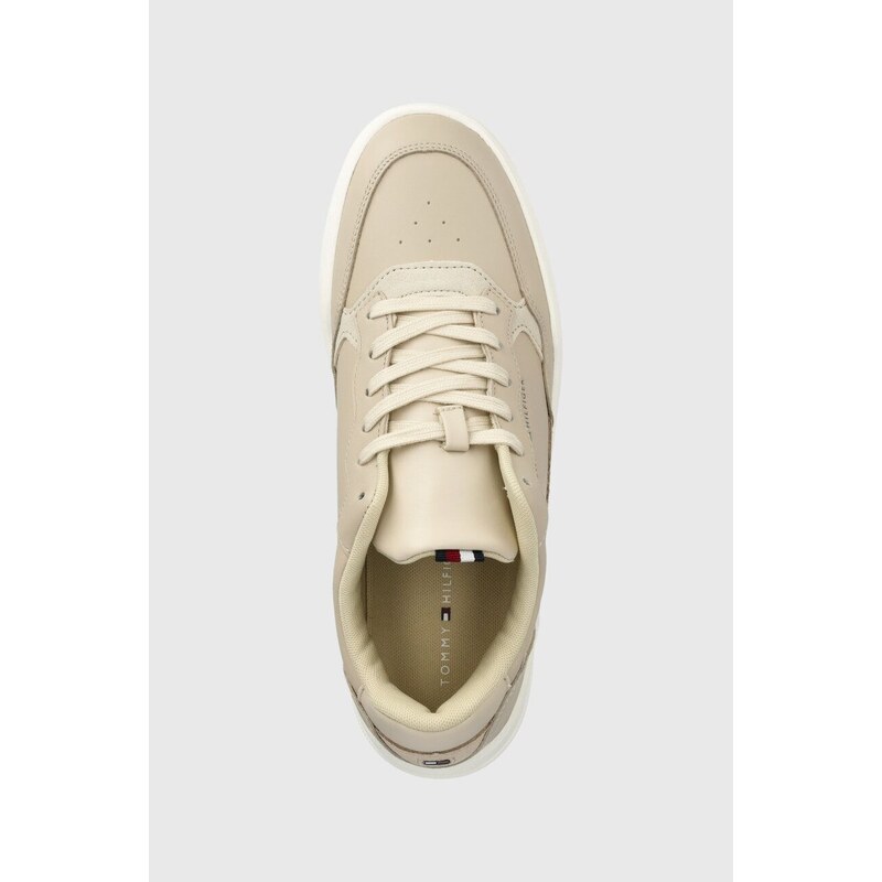 Kožené sneakers boty Tommy Hilfiger ELEVATED CUPSOLE LEATHER béžová barva, FM0FM04490