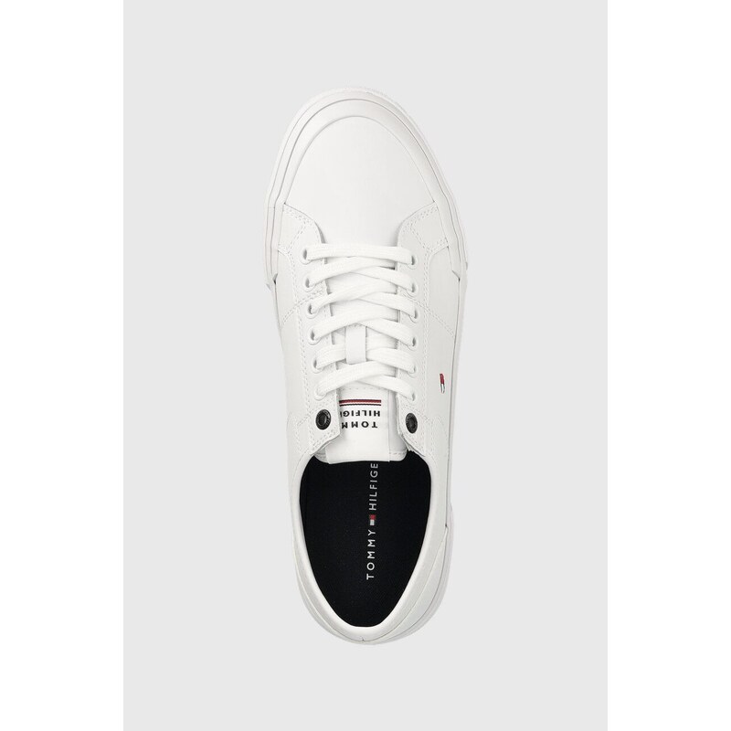 Kožené tenisky Tommy Hilfiger CORE CORPORATE VULC LEATHER pánské, bílá barva, FM0FM04561