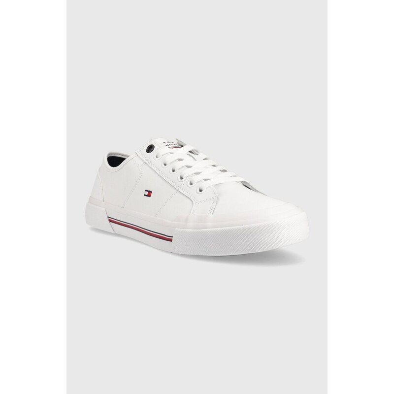 Kožené tenisky Tommy Hilfiger CORE CORPORATE VULC LEATHER pánské, bílá barva, FM0FM04561