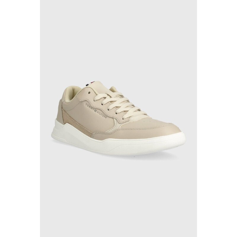 Kožené sneakers boty Tommy Hilfiger ELEVATED CUPSOLE LEATHER béžová barva, FM0FM04490