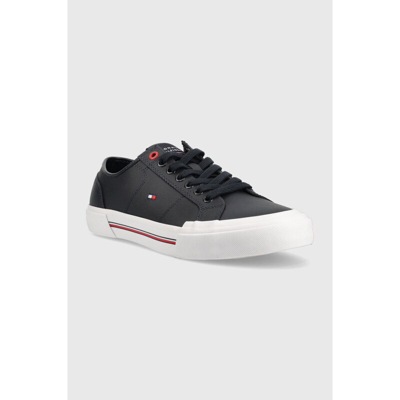 Kožené tenisky Tommy Hilfiger CORE CORPORATE VULC LEATHER pánské, tmavomodrá barva, FM0FM04561