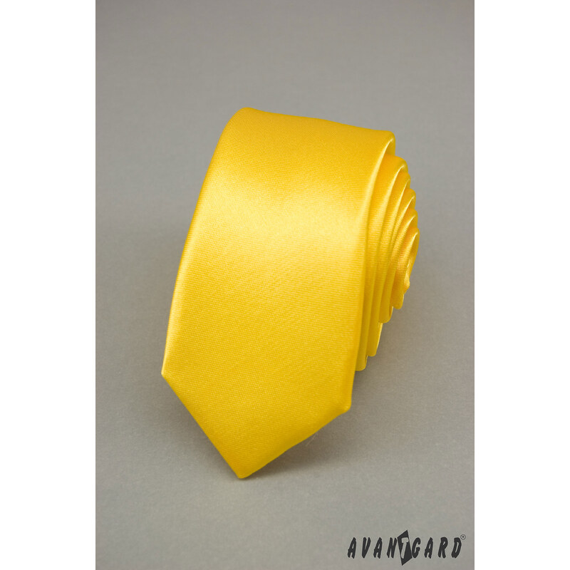 Avantgard Sytě žlutá jednobarevná jemně lesklá SLIM kravata