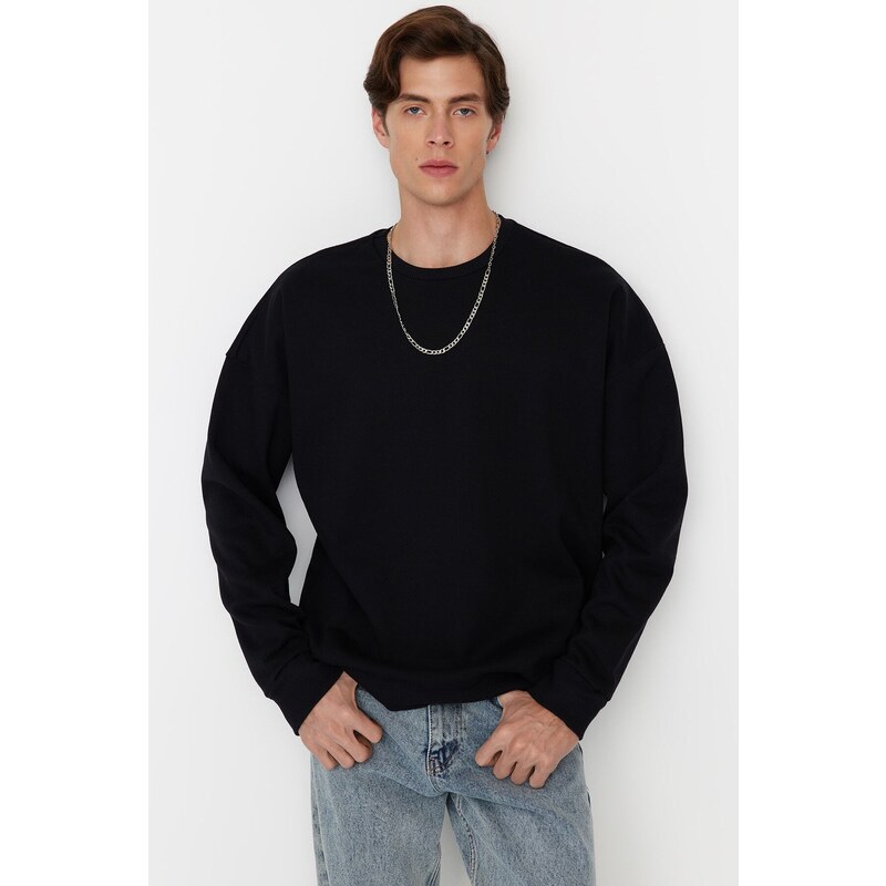 Trendyol Black Oversize/Wide Cut Crew Neck Fleece Inside Mystic Printed Sweatshirt