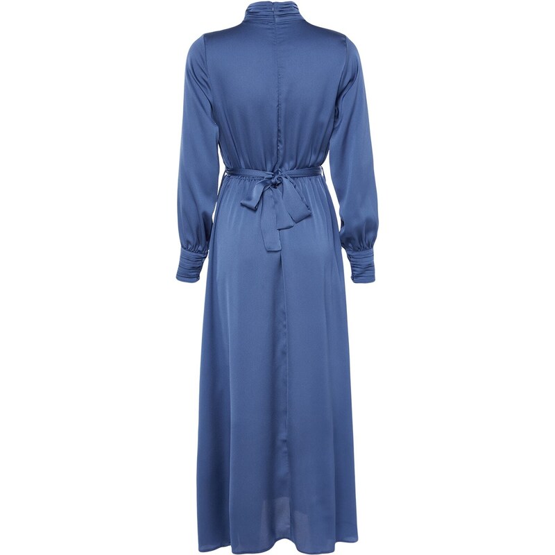 Trendyol Dark Blue Collar and Cuff Draped Detail Belted Woven Evening Dress