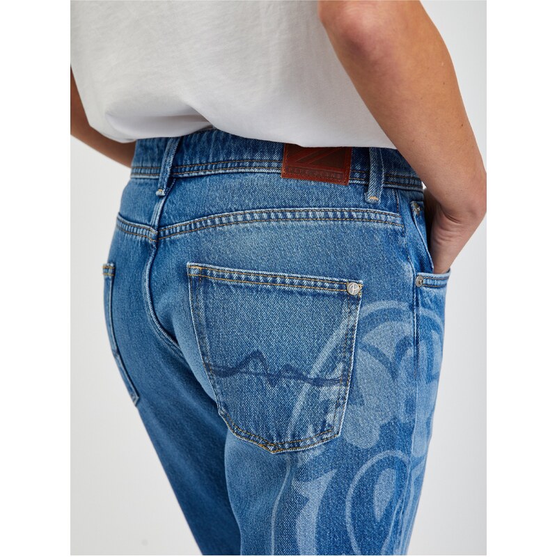 Modré dámské vzorované zkrácené straight fit džíny Pepe Jeans Violet - Dámské