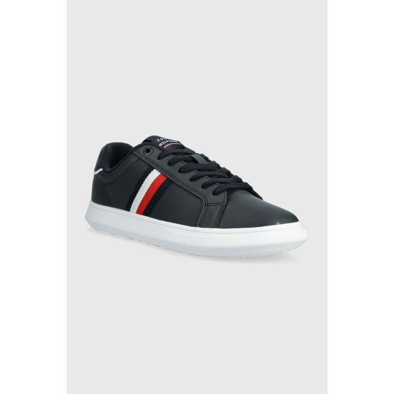 Kožené tenisky Tommy Hilfiger CORPORATE LEATHER CUP STRIPES tmavomodrá barva, FM0FM04732