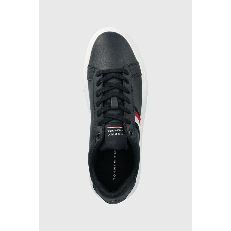 Kožené tenisky Tommy Hilfiger CORPORATE LEATHER CUP STRIPES tmavomodrá barva, FM0FM04732