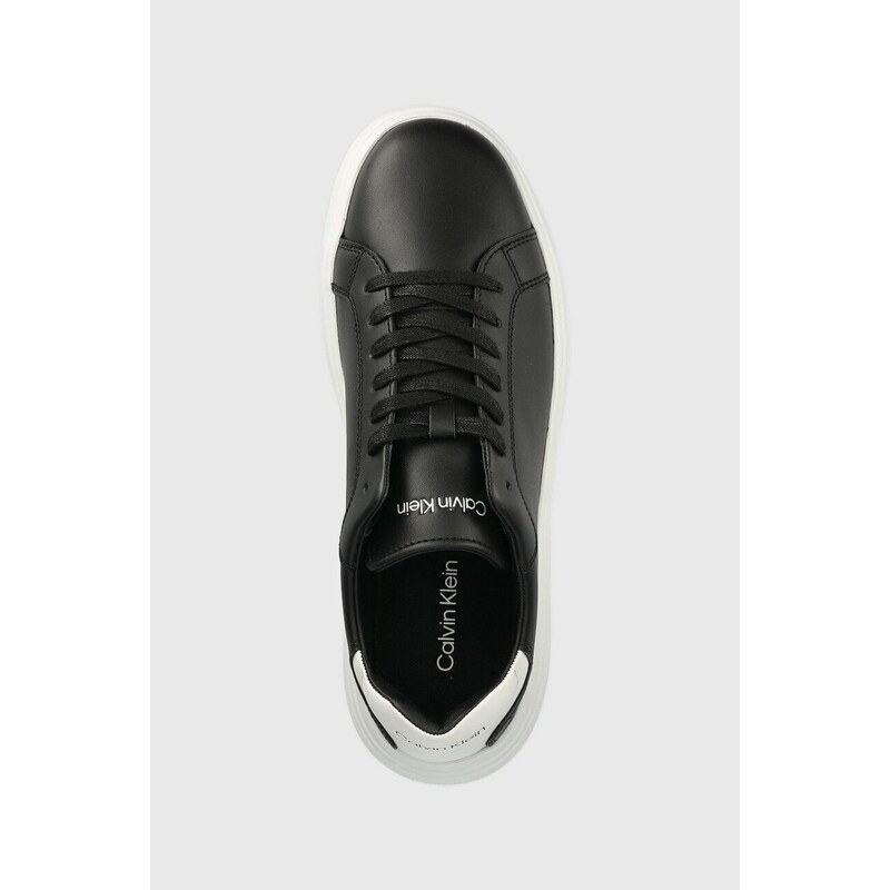 Kožené sneakers boty Calvin Klein LOW TOP LACE UP LTH černá barva, HM0HM01016