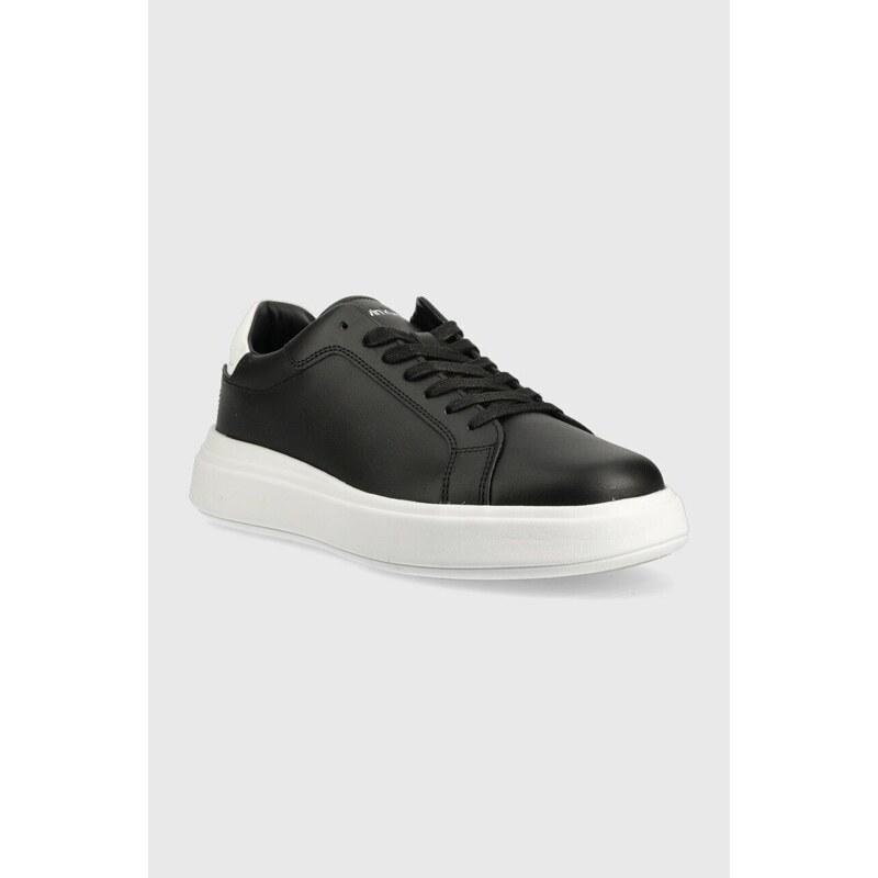 Kožené sneakers boty Calvin Klein LOW TOP LACE UP LTH černá barva, HM0HM01016