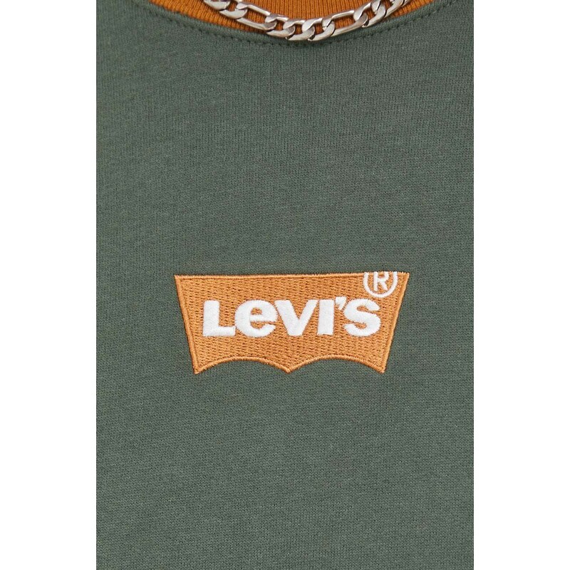 Bavlněná mikina Levi's pánská, zelená barva, s aplikací