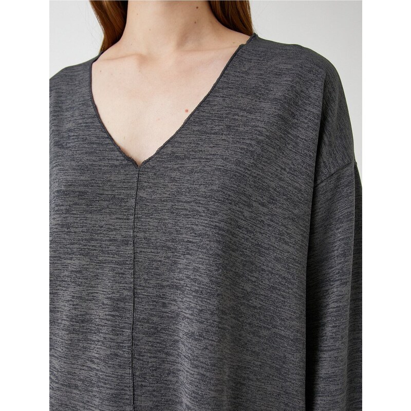 Koton V-Neck Sweatshirt with Bat Sleeves