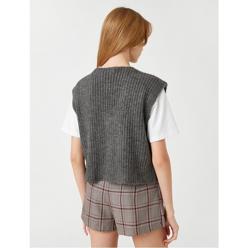 Koton Knitted Sweater V-Neck Hair Braid Patterned