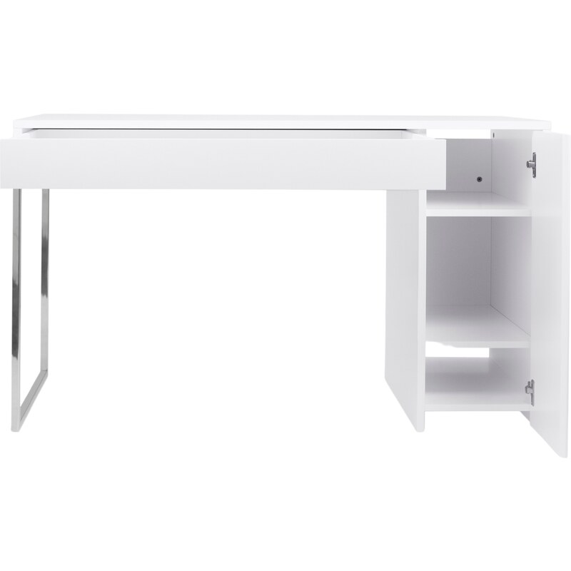 Bílý lakovaný pracovní stůl TEMAHOME Prado 130 x 60 cm s chromovanou podnoží