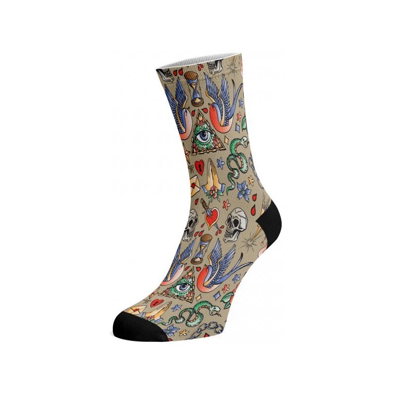 TATTOO bavlněné potištěné veselé ponožky Walkee hnědá 42-47