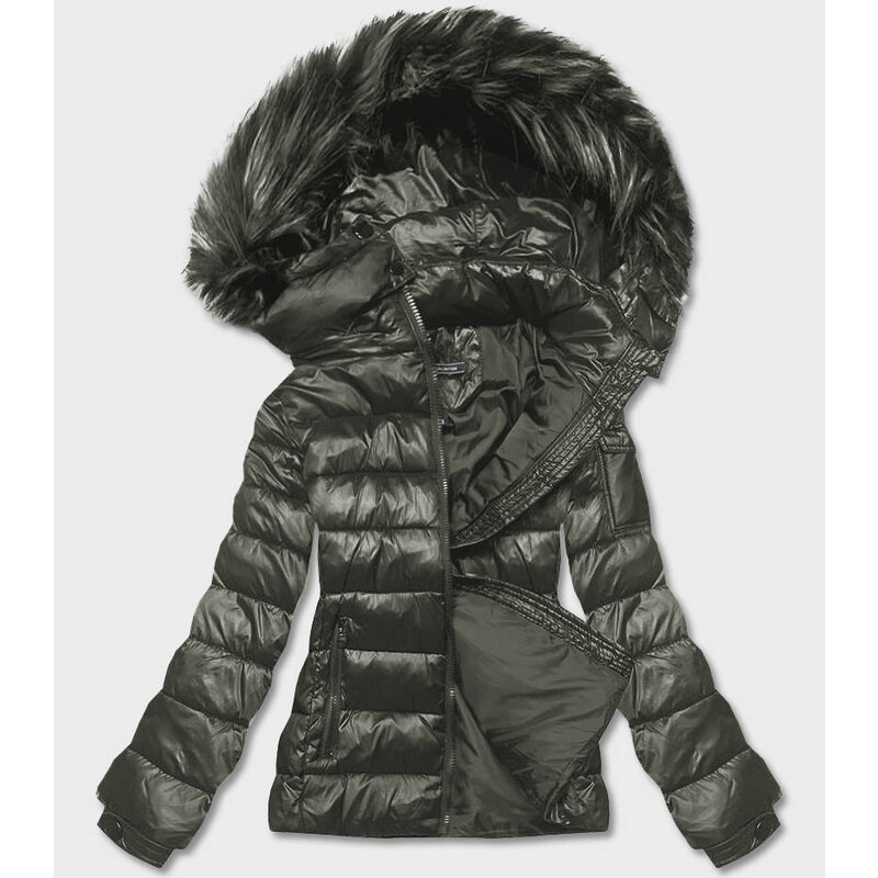 W COLLECTION Krátká dámská zimní bunda v khaki barvě (YP-20129-6)